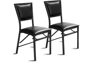 Giantex Folding Chairs Set of 2, Dining Chairs with Padded Seats, Sturdy Metal Frame, Floor Protectors, Space Saving Design, Foldable Dining Desk Chairs for Small Apartment, Extra Guests, Black