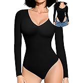 Upushall Long Sleeve Bodysuits for Women V Neck Body Suits Double Lined Bodysuit