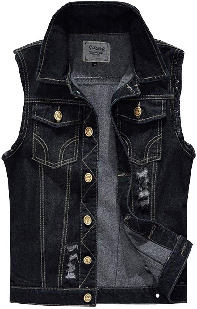 Men's Vest Slim Fit Sleeveless Vest Distressed Unique Denim Cowboy Vest