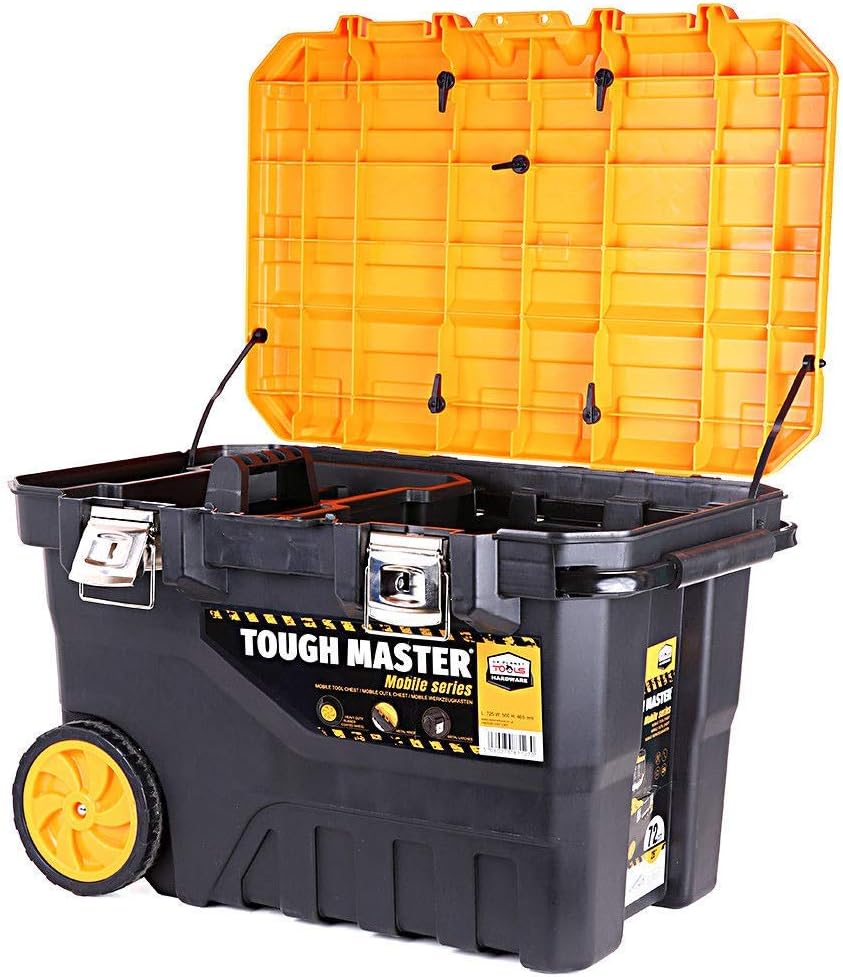 Tough Master Professional Extra Large Mobile Tool Box Chest 28'' / 72cm on Wheels with Tote Tray Handle for Big Power Tools (Wheeled Tool Box) - Image 4