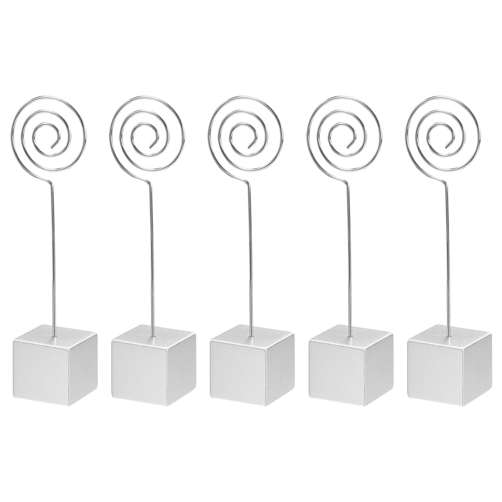 PATIKIL Resin Cube Base Picture Card Holder, 5 Pack Circle Shape Metal Clip Wire Clip Note Table Stand Holder for Party Meeting Wedding Displaying, Silver Tone