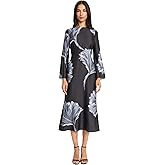 Donna Morgan Women's Floral Print Midi Long Bell Sleeve Open Back-Elegant Cocktail Dress