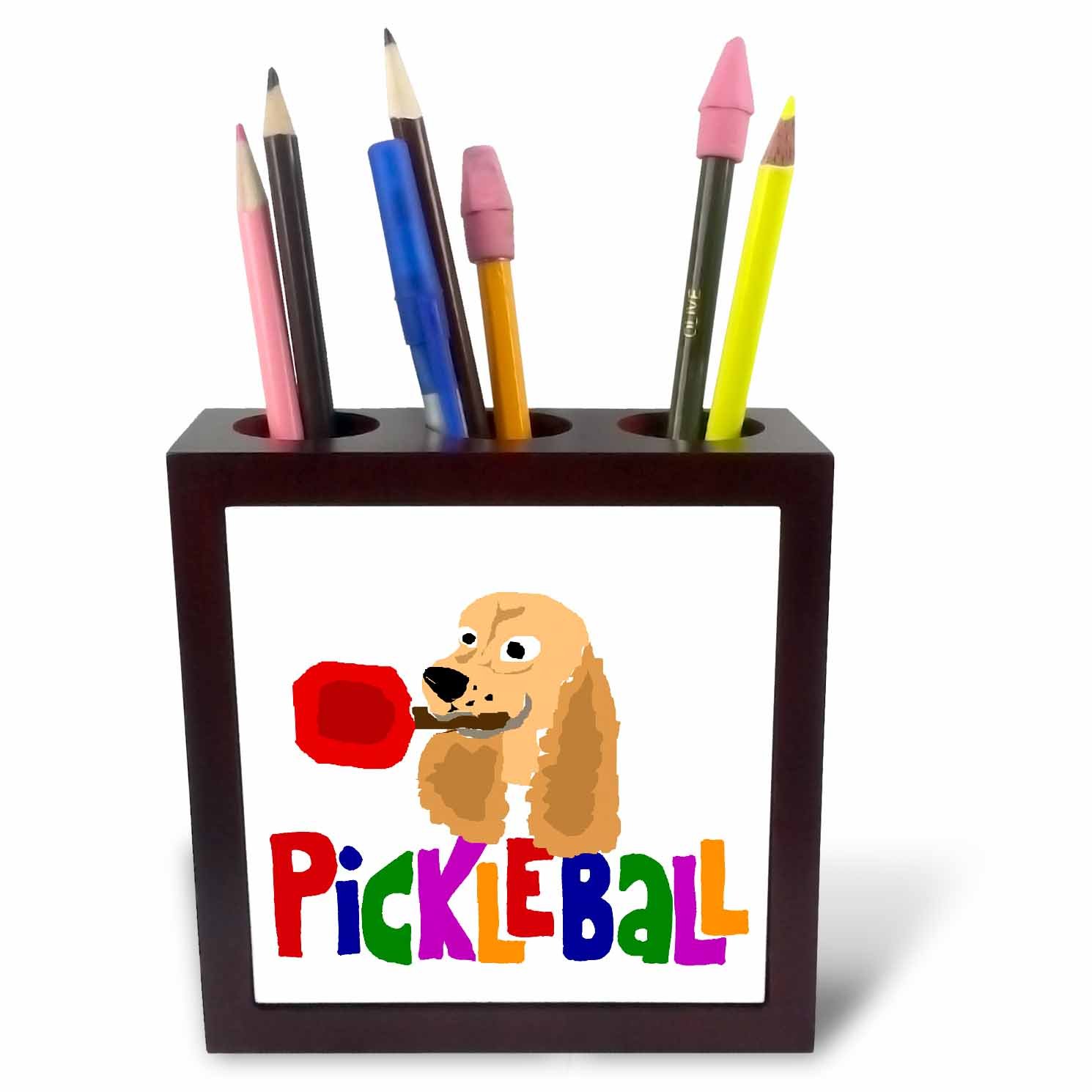 3dRose Funny Pickleball Cocker Spaniel with Paddle-Tile Pen Holder, 5-Inch (Ph_218084_1), 5 Inches