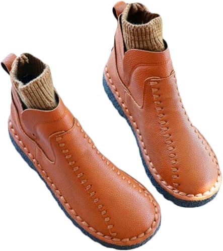 Amazon Relive フッカツ レディース ショートブーツ Puレザー 防寒 裏ボア 冬靴 カジュアル ソックスブーツ ブーティ 秋冬 アンクルブーツ ニット編み 森ガール かわいい Relive ブーツ ブーティ