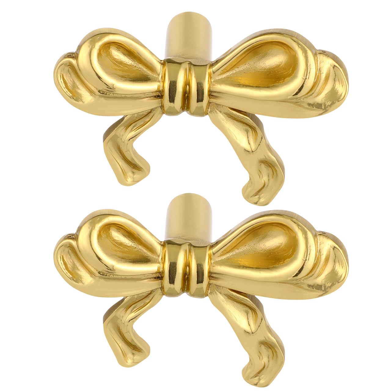 Gatuida Bow Knobs for Dresser: 2pcs Gold Drawer Knobs Bow Tie Kitchen Cabinet Dresser Drawer Golden Pulls Brass Handles Decorative Pulls for Cupboard Door Wardrobe Bedside Tables