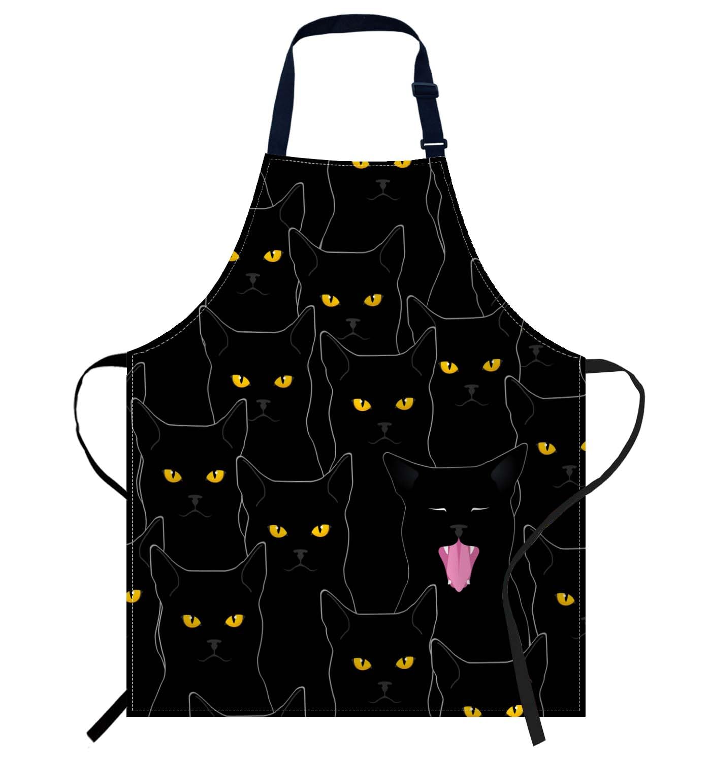 Smooffly Black Cat Apron Adjustable Apron Cooking Kitchen Chef Women Men Aprons for Home Kitchen, Restaurant, Coffee House, Baking Gardening BBQ — image 1