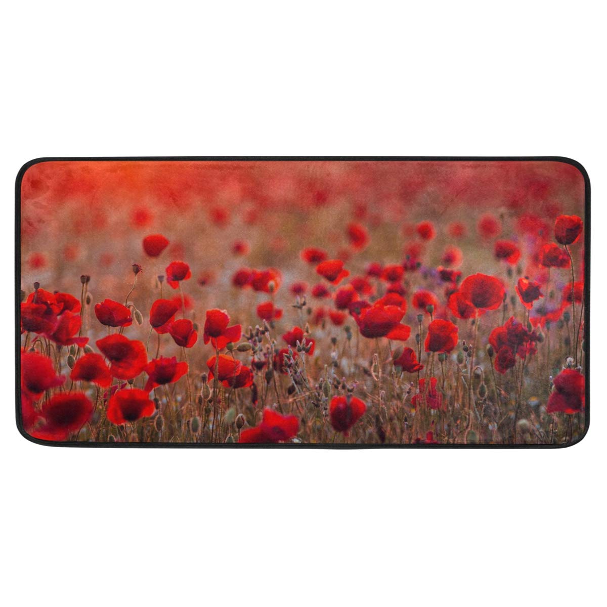 CPYang Floral Poppy Pattern Kitchen Rug Mat Non Slip Anti Fatigue Standing Mat Runner Rug Washable for Kitchen Bathroom, 50x99 cm