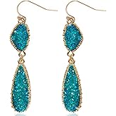 Simulated Druzy Dangle Earrings for Women - Gold, Silver, or Rose Gold Tone Boho Earrings for Women
