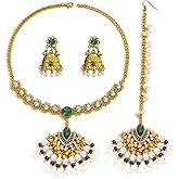 Indian Jewelry Set For Women Bollywood Antique Rhinestone Jhumka Tassel Jewellery Wedding Outfit Pendent Choker Necklace Earrings Bridal Maang Tikka Fancy Party Dance Accessories Boho Traditional Gift