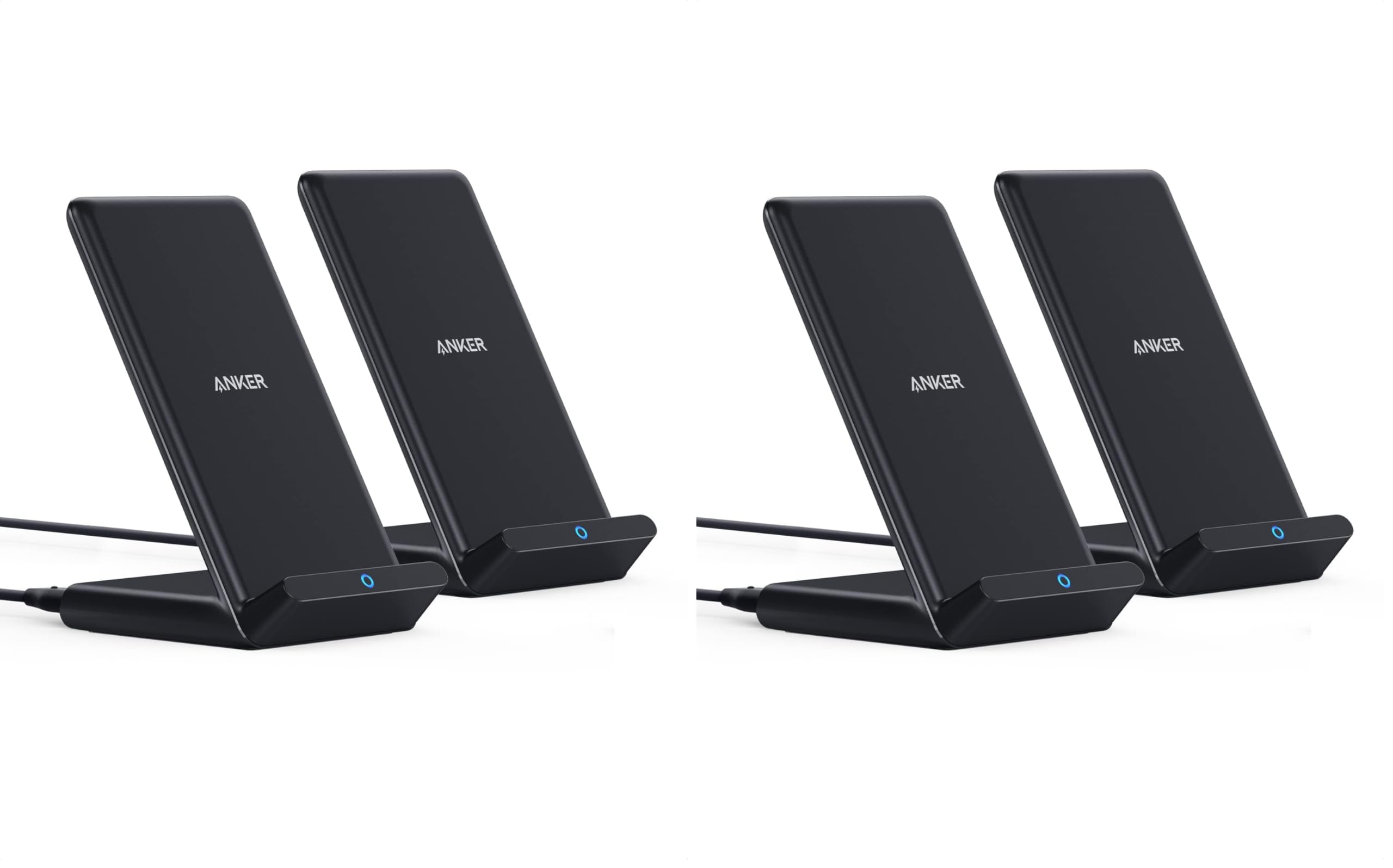 Anker 4 Pack 313 Wireless Charger (Stand), Qi-Certified for iPhone 17/17/17 Pro/17 Pro Max/15/14/13, 10W Fast-Charging Galaxy S23 S22 S21(No AC Adapter)