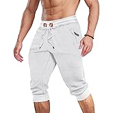 MAGCOMSEN Men's 3/4 Jogger Capri Pants with Zipper Pockets Knee Length Running Training Workout Shorts