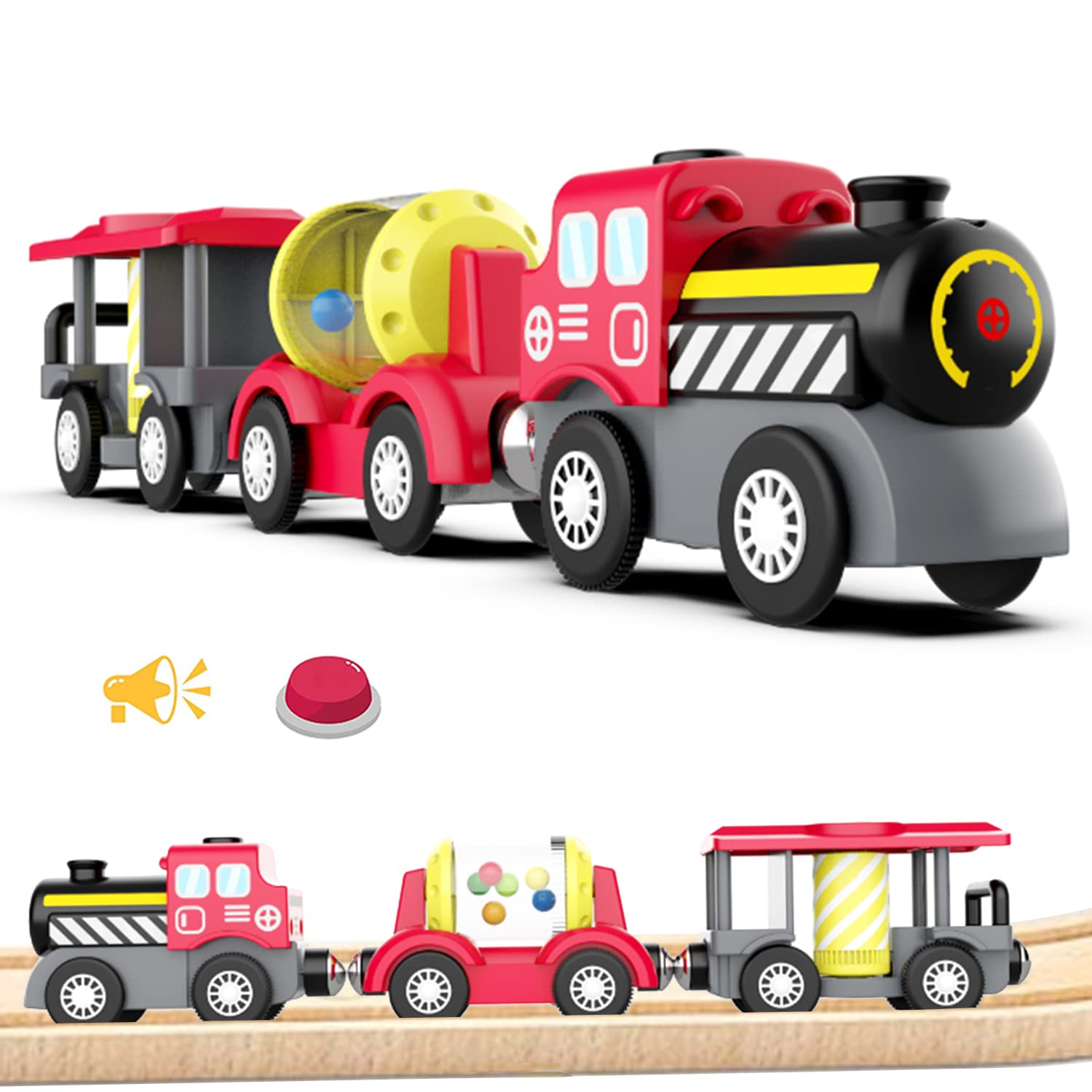 LiRiQi Brio Battery Steam Train, Action Locomotive, Electric Train for Kids, Toy Car, Powerful Engine Train Compatible with Thomas, Brio, Chuggington Wooden Tracks and Train