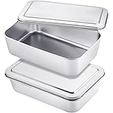 Funnymoom 2 Sets Stainless Steel Cake Pan with Lid 6 x 9 Inch Rectangle Bread Loaf Pans with Cover Rectangle Baking Bakeware for Bread Cake Brownies, Dishwasher Safe (Classic Style)
