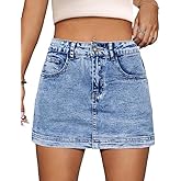 POTILI Denim Skort Women High Waist Mini Jean Skirt for Women Stretch Casual Mini Jean Skort