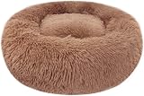 Nepfaivy Calming Donut Dog Cat Bed 15.7in Coffee Non Slip Washable