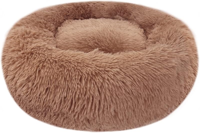 Nepfaivy Calming Donut Dog Cat Bed 15.7in Coffee Non Slip Washable