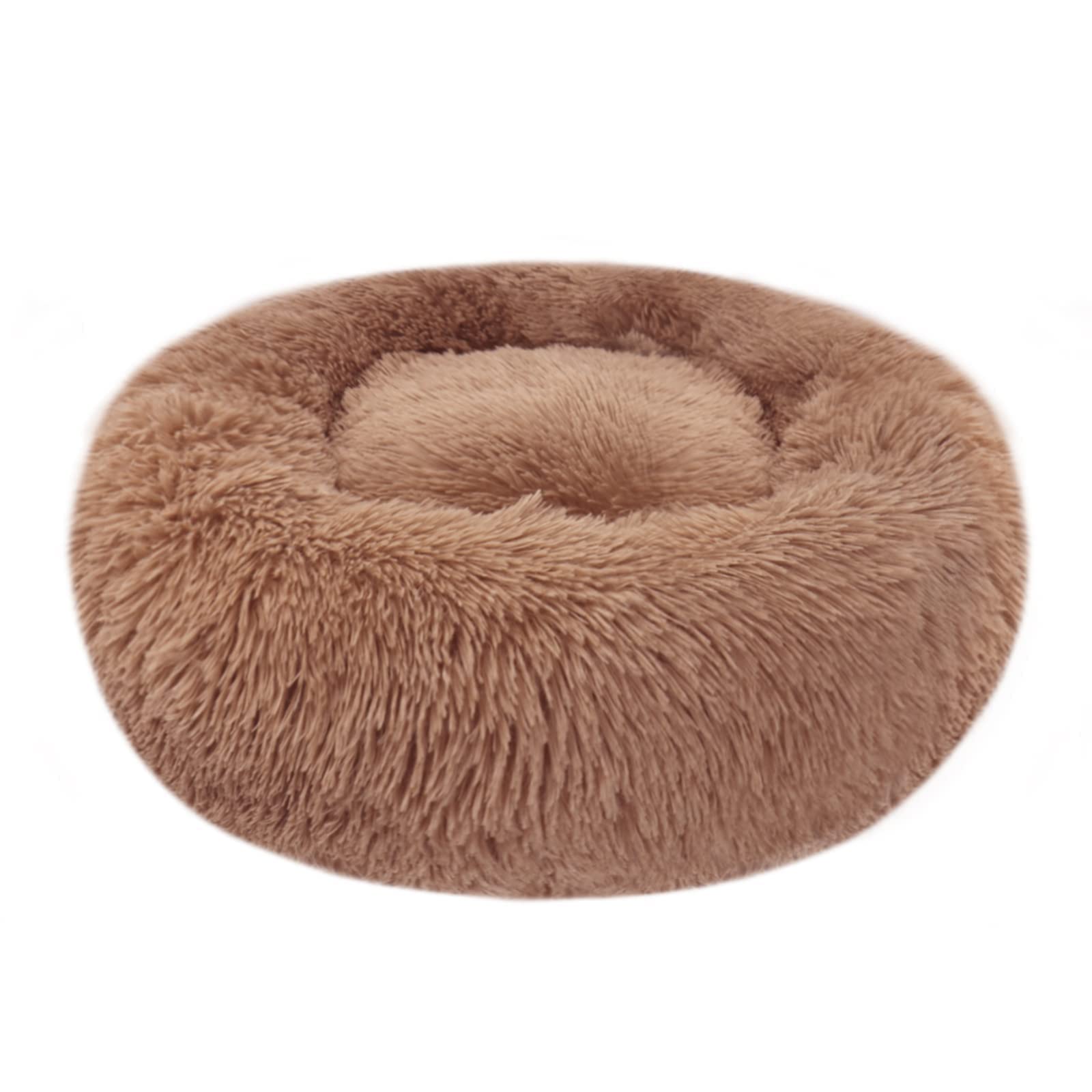 Nepfaivy Calming Dog Cat Donut Bed - 15.75in Fluffy Plush Puppy Kitten Cuddler Round Bed, Warm and Soft Pet Cosy Anti Anxiety Beds with Non-Slip Bottom and Washable (S-40CM, Coffee) — image 1