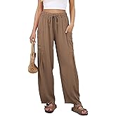 Duyang Women Linen Wide Leg Pants Casual Summer Palazzo Pants Beach Vacation Outfits Flowy Loose Trousers with Pockets