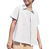 blibean Boys Button Down Shirts Cotton Semi Formal Tops with Pockets Size 6-15 Years