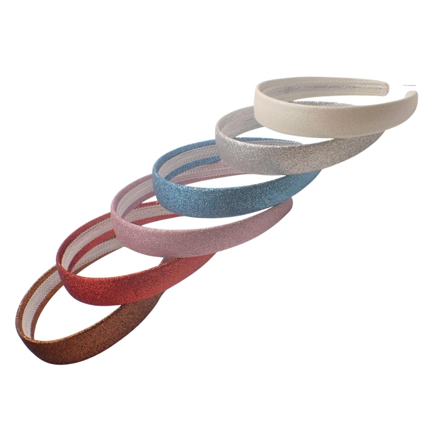 Topkids Accessories 6pc 2.5cm Wide Alice Headband Multipack, Various Designs & Styles For Girls, Ladies, Unisex Adults & Unisex Kids Hair (Glitter Fabric)