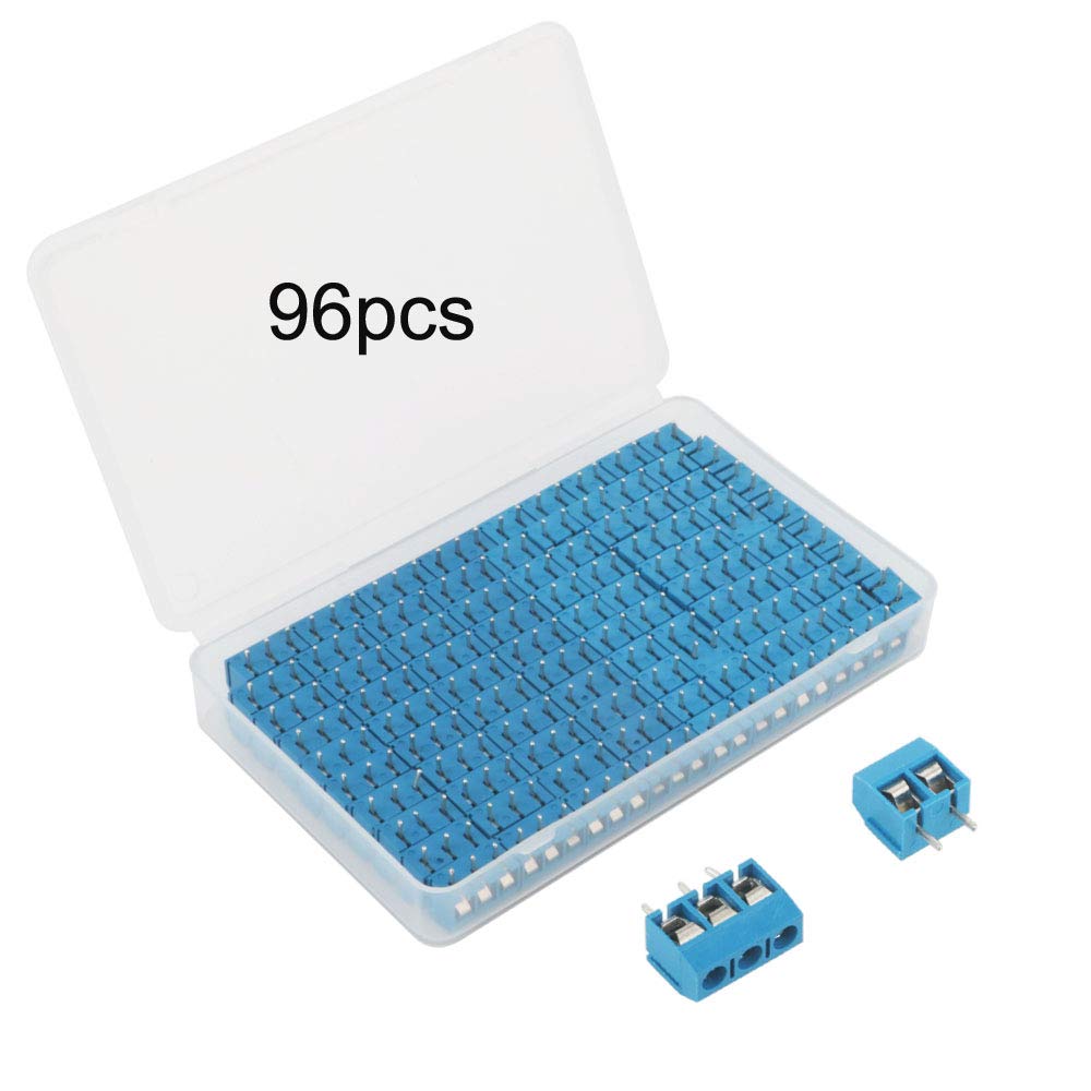 GTIWUNG 96Pcs 5.08mm Pitch PCB Mount Screw Terminal Block, 2 Pole & 3 Pole Connector Block PCB, 300V 10A, Blue(56pcs 2 Pin, 40pcs 3 Pin)