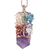TUMBEELLUWA 7 Chakra Tree Pendant Necklace for Unisex, Copper Wire Wrapped 6-faceted Crystal Stone Point Pendant Amulet for Reiki Healing