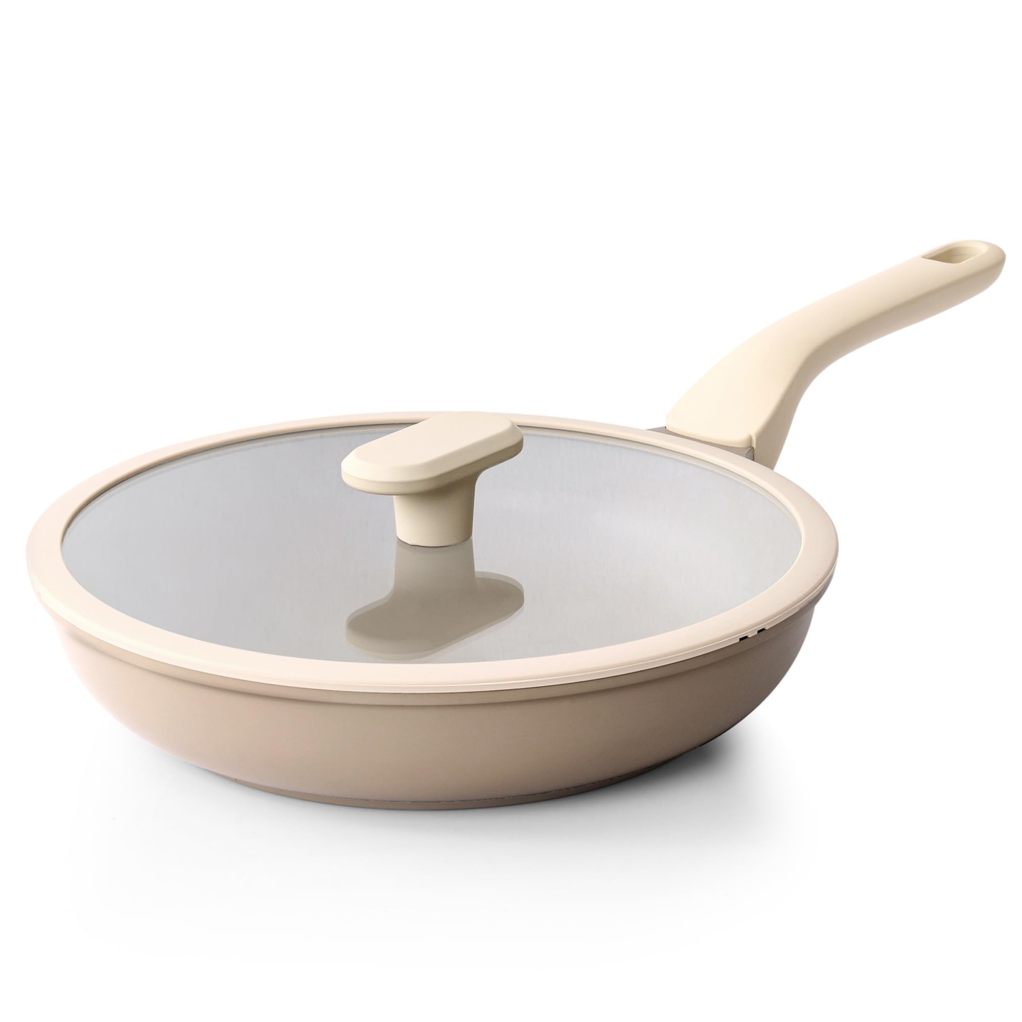 PRICUSIS Nonstick Frying Pan with Lid, Healthy Skillet, Egg Pan Nonstick Omelet Pan Chef's Pan, PFOA & PTFE Free, Induction Compatible (10 Inch W/L Natural Linen) Image