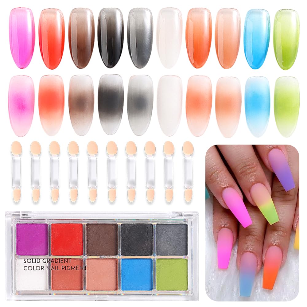 10 Colors Solid Neon Phosphor Nail Powder Set Fluorescent Gradient Iridescent Pigment Powder Glitter Dust Kit for Gel Polish Nail Art Decorations