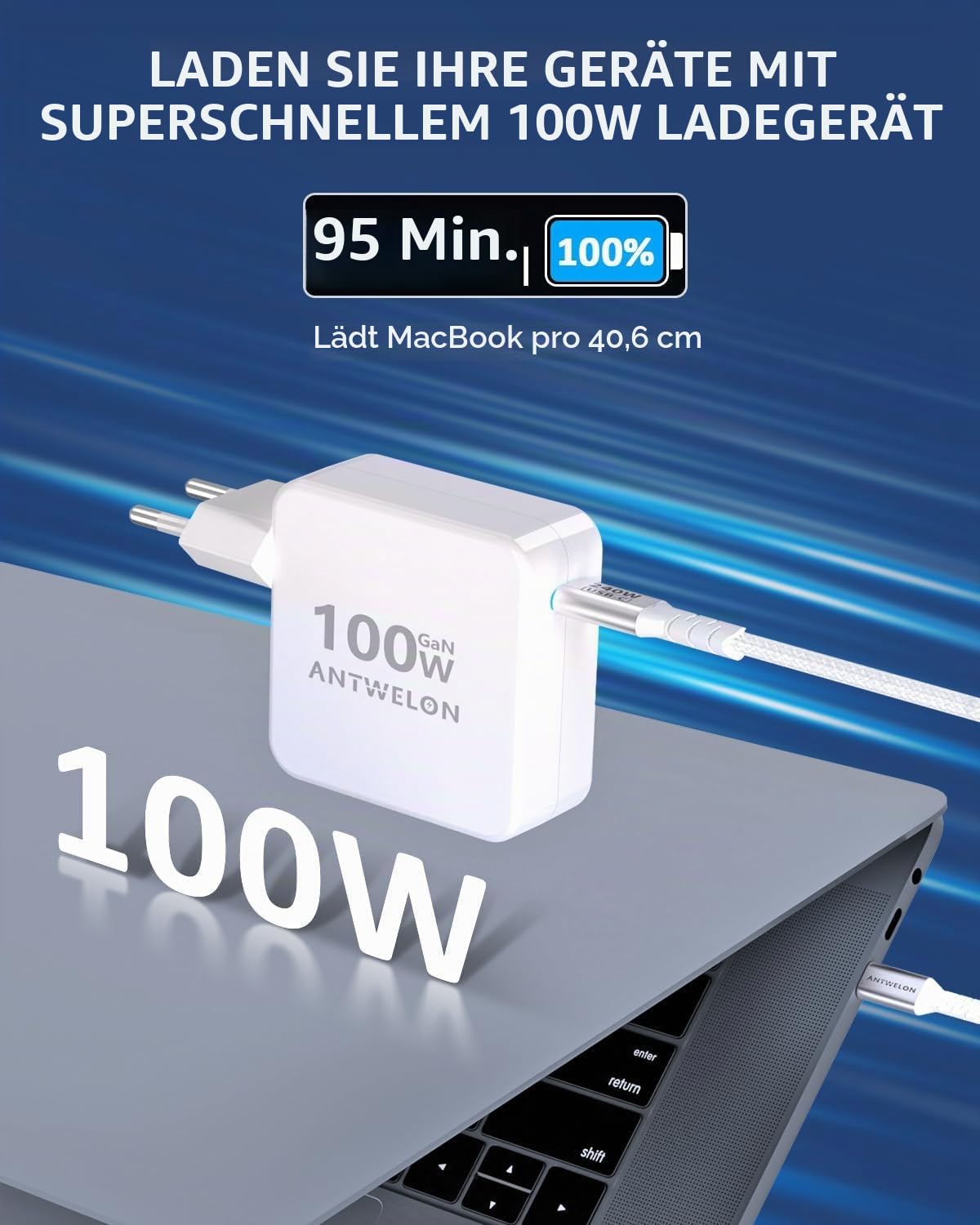 ANTWELON 100W USB C Ladegerät GAN Netzteil Typ C für MacBook Pro 16 15 14 Zoll, MacBook Air, iPad Pro, Galaxy S24 S23, Dell XPS, HP, Lenovo Thinkpad Yoga, Laptop, Tablet (weiß) 2