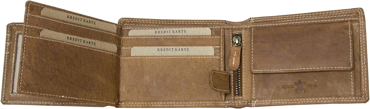 Wild Men's Natural Genuine Leather Wallet with Fabric Lining, Light Brown - Image 5