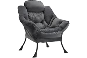 CONGERMOM Lazy Chair,Leisure Sofa Chair Come w/a Steel Frame,Velvet Frabic Modern Lounge Accent Chair with Armrests and a Side Pocket,Upholstered Reading Chair for Living Room,Bedroom,Dorm Rooms,Dark Grey