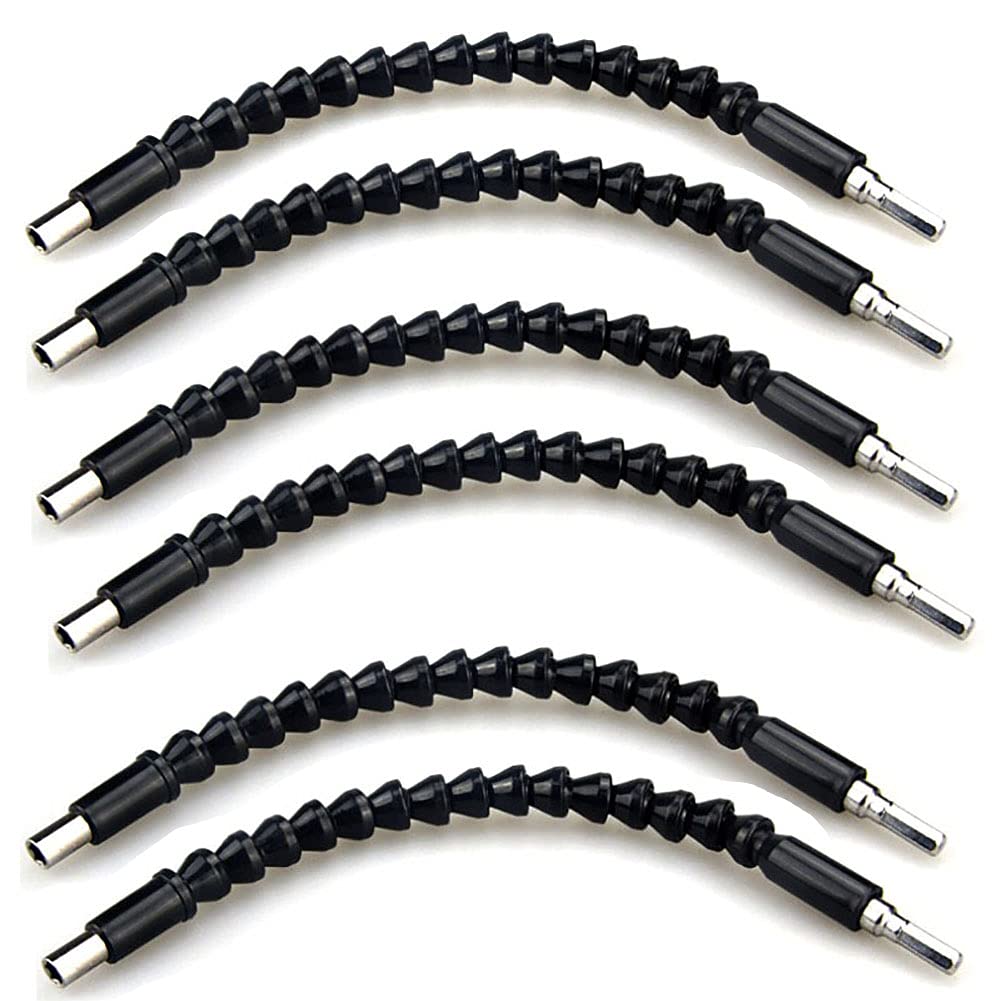 CENPEK 6Pcs 11.6 inch Flexible Drill Bit Extension Screwdriver Soft Shafts FineGood Universal Drill Connection - Black
