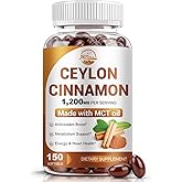 Nature's live Ceylon Cinnamon Supplement with MCT Oil, 150 Softgels | 1200mg Max Strength per Serving, Energy &amp; Metabolism Support for Men &amp; Women, Antioxidant and Sugar Monitor Support