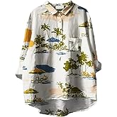 BIVENANT Womens Boho Tops 3/4 Long Sleeve Floral Blouses Hawaii Beach Button Down Shirts V Neck Pullover Casual Tunics