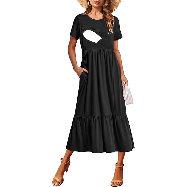 nursing friendly black tie dress HATCH Collection The Easy Going Nursing T-Shirt Dress in Black main image 1