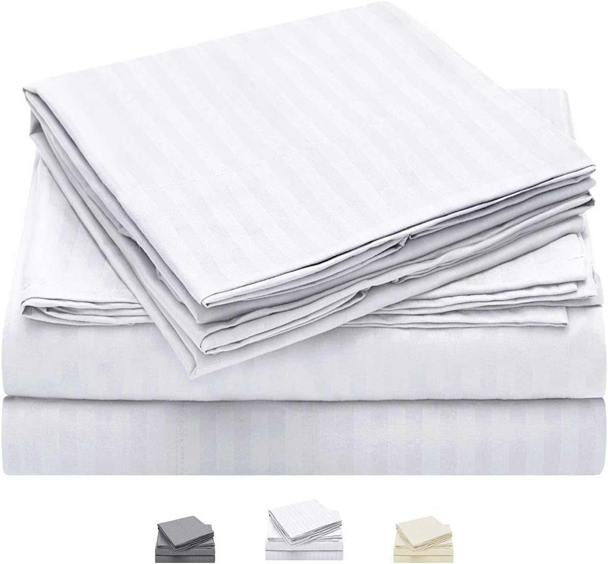 HOMEIDEAS 3 Piece Bed Sheet Set (Twin XL,Striped White) 100% Brushed Microfiber 1800 Bedding Sheets - Deep Pockets