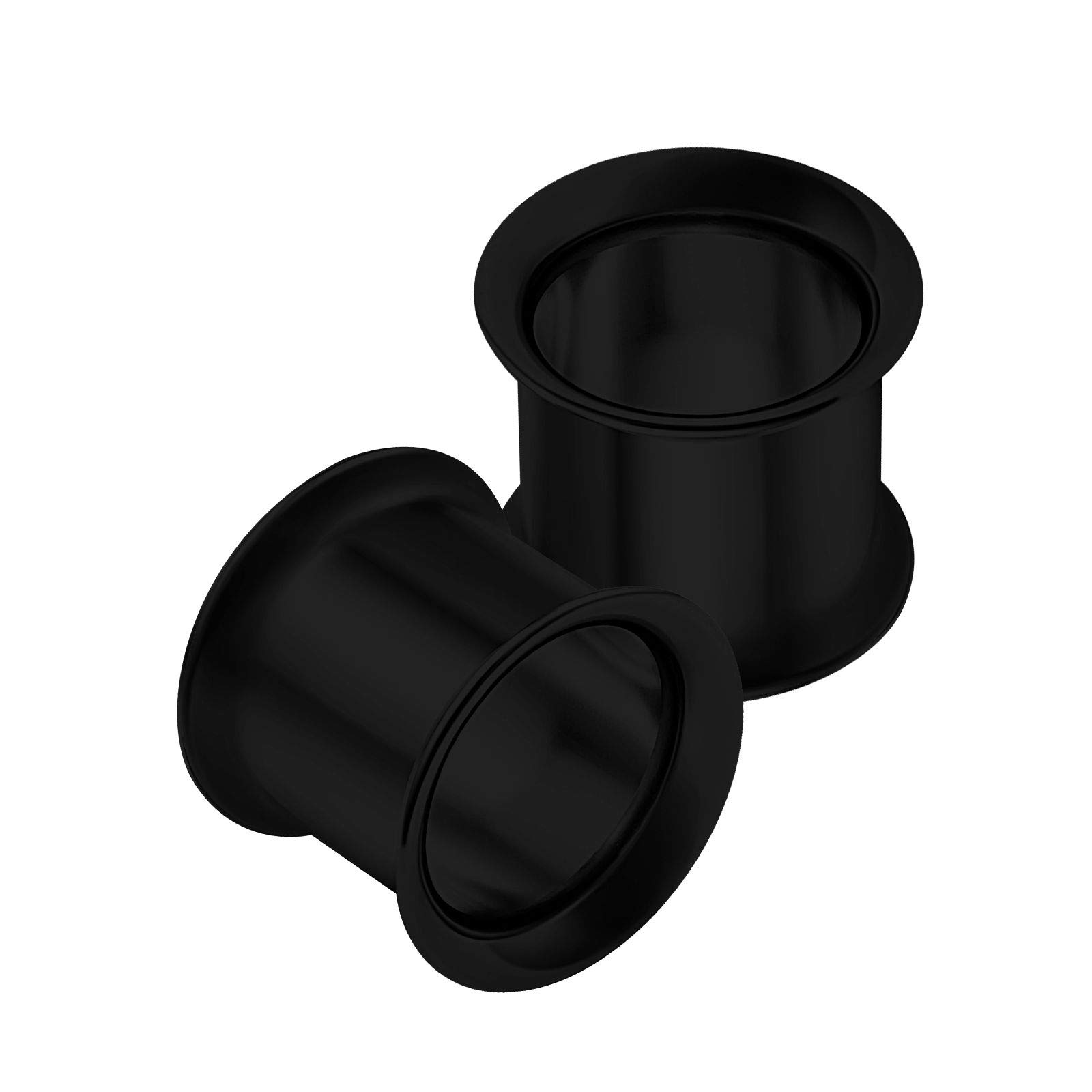 2 x Black Surgical Steel Double Flared Saddle Shaped Ear Stretcher Ear Stretcher Ear Stretcher Ear Stretcher, Stainless steel, steel