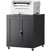LVSTEEL Large Printer Stand with Storage and Lock, 3D Heavy-Duty Printer Cabinet, Printer Table for Home Office with Doors and Adjustable Shelves, for Office Copier and Fax Machine, Black