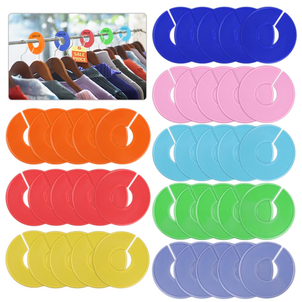 40 Pack Wardrobe Dividers, Color Clothing Rack Size Dividers, Plastic Hanger Tags, Closet Dividers for Hanging Clothes, Round Wardrobe Hanger Separators for Home Kids, Adults - 8 Colours