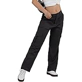 HiMONE Petite Women's Cargo Pants Baggy Y2K Jeans High Waisted Casual Stretchy Wide Leg Streetwear with 6 Pockets for Women
