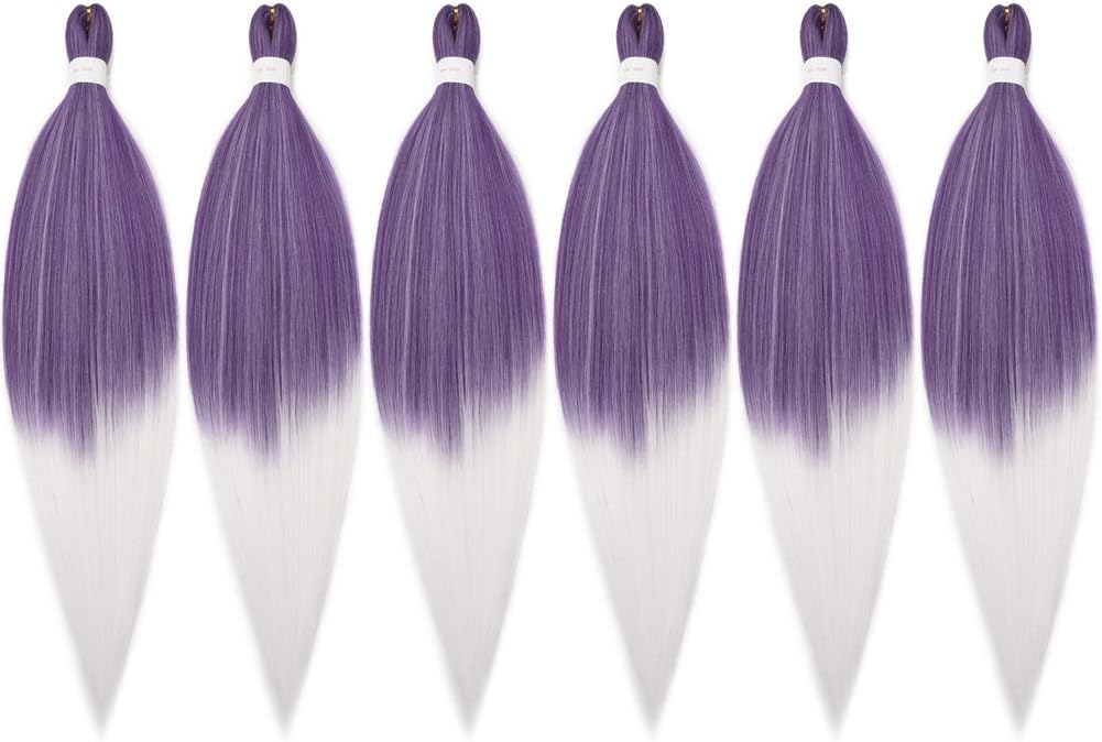 Celie Pre Stretched Braiding Hair 26 Inch 6Packs Ombre Braiding Synthetic Hair Hot Water Setting Perm Yaki Texture for Crochet Braids Twist Hair Extension(purple/60#,90gram per pack)