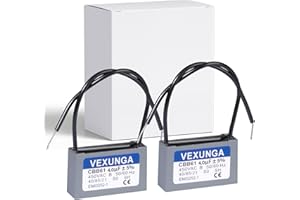 VEXUNGA CBB61 Fan Capacitor 4uF 450 Volt Ceiling Fan Capacitors Replacement 4MFD 450V AC 450VAC 50/60Hz 2Wire for Fans Motor Start Run (2Pcs)