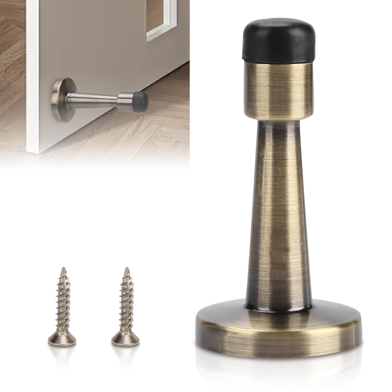 Brass Door Stopper, Zinc Alloy + Rubber Anti-Collision Brushed Home Hotel Office Accessory (Bronze) Stop Stoppers Door Stopper Holder (Alloy Door Top Qinggu Small Blister)