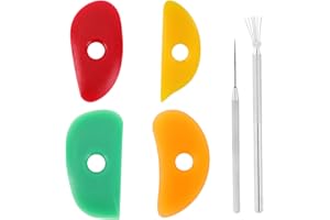 4pcs Pottery Trimming Ribs, with Clay Needle & Feather Wire Silicone Texture Mud Tool Kit for Sculpting Clay Modeling Texturi