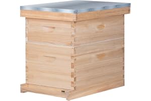 BEEINN 8 Frame Bee Hive, Compelte Bee Hive Starter Kit Includes 1 Deep Brood Honey Bee Hives Box, 1 Medium Super Bee Box with Beehive Frames and Foundation Sheets