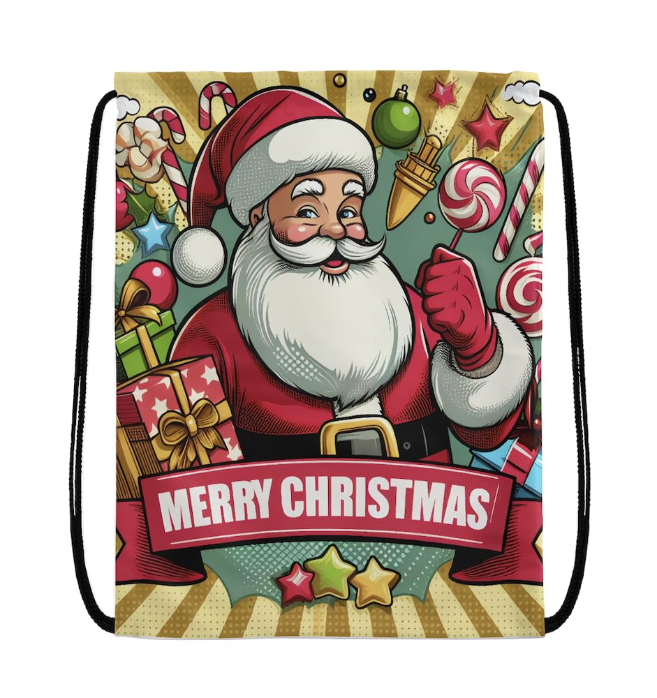 EZB Christmas Santa Drawstring Bag | 36x30cm Midi Sized Backpack | Multi-Use: Sports Kits, PE Kits, Gym, Lunch, Holiday, Pump Sack | Merry Christmas Bag