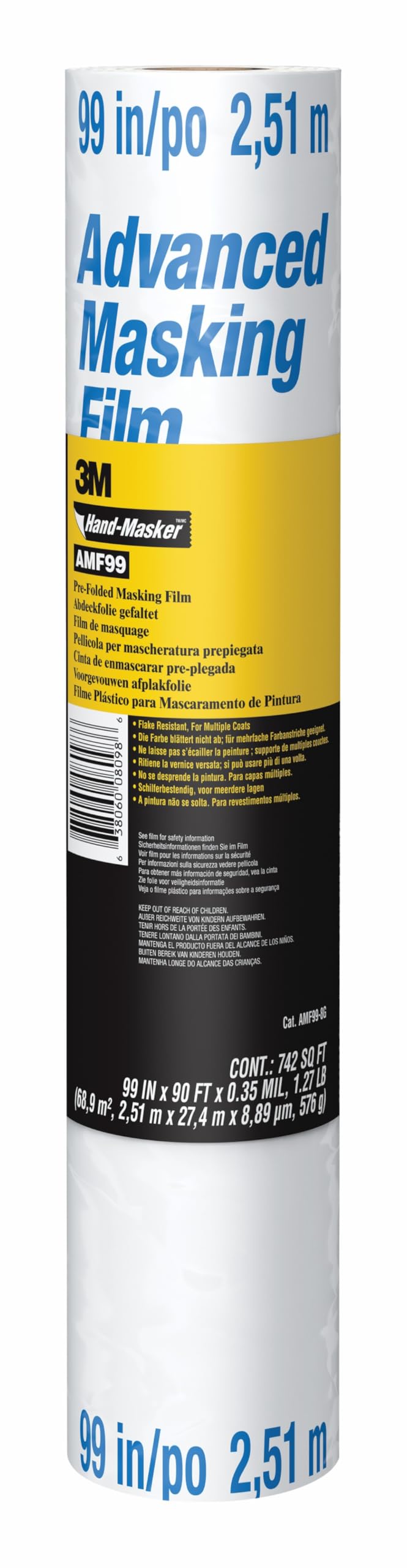 3M Hand-Masker Advanced Masking Film, Transparent - 1 Roll 251 cm x 27,4m - Protects Surfaces from Paint Splatters