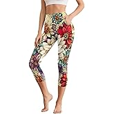 Dserfgiu Capri Leggings for Women Hign Waist Elastic Breathable Plus Size Yoga Pants with Pockets for Workout or Casual Wear