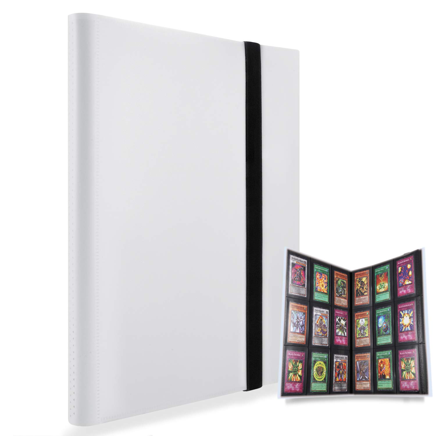 MUROAD 360 Pockets Trading Card Binder Album, Side Loading PP Pockets, Standard Size Cards Protector, compatible with Yugioh Pokemon Card Holder (White)