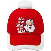 LOTBTRII Embroidered Santa Baseball Cap Christmas Santa Claus Unisex Adult Adjustable hat with Fuzzy Fur Pom